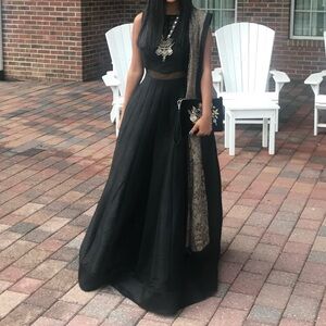 Elegant Black Gown with Gold Accents